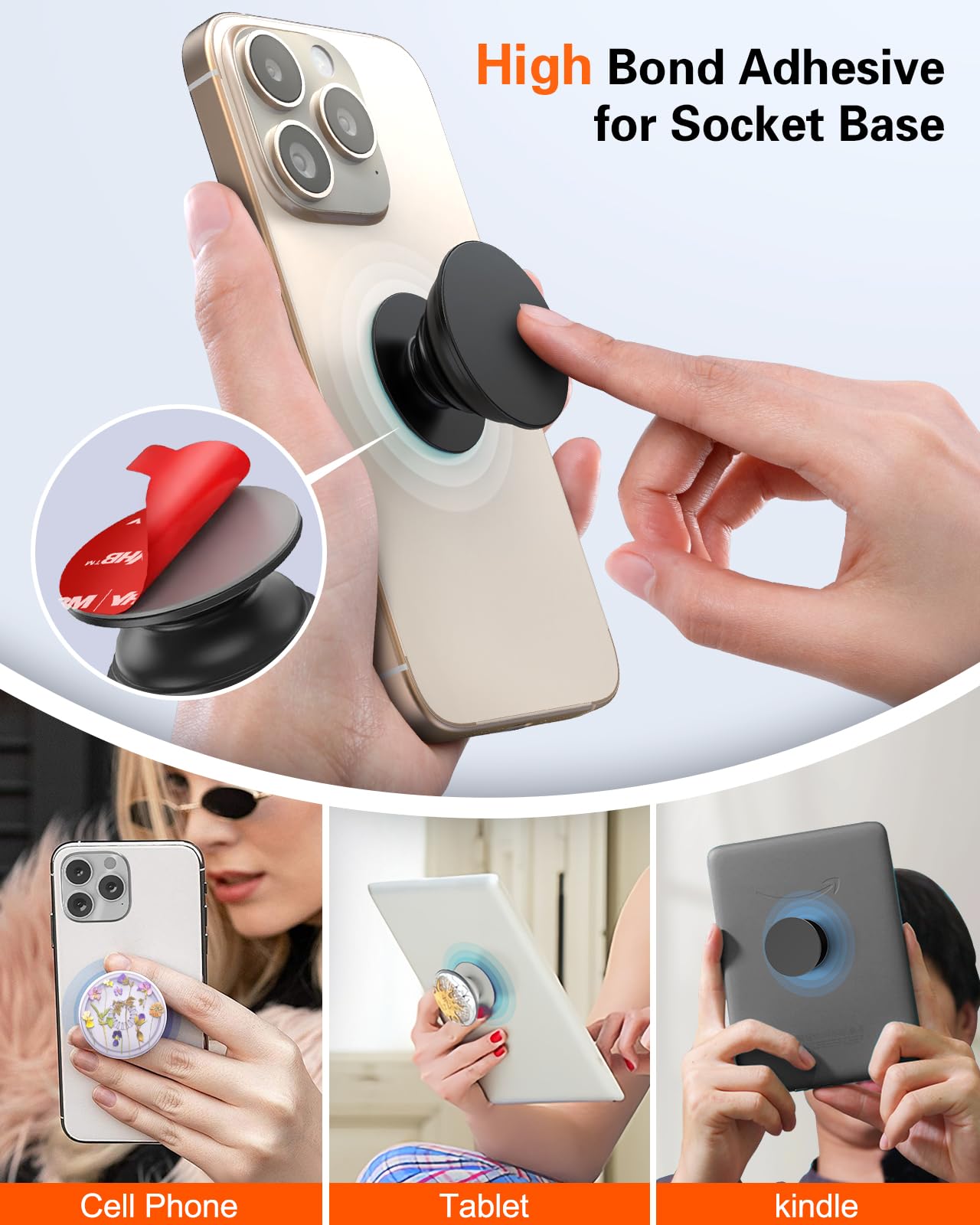 volport Extra Tape Super Sticky Adhesive Replacement and Phone Magnet Sticker Disc for Reusing Grip Stand Socket Base, Circle Double Sided Car Mount