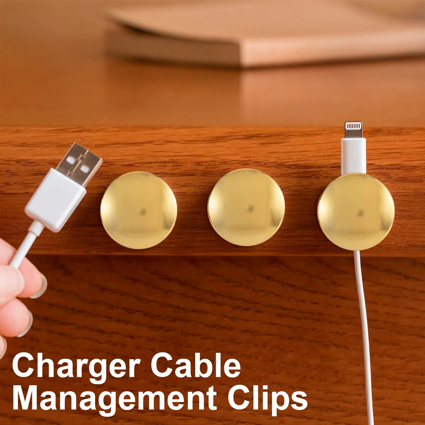 Pndeyo 2pcs Self-Adhesive Cable Anchors for Desk, Aluminum Phone Cord Holder Clips, Adjustable Round Cable Organizers for Desk Nightstand Walls- Gold