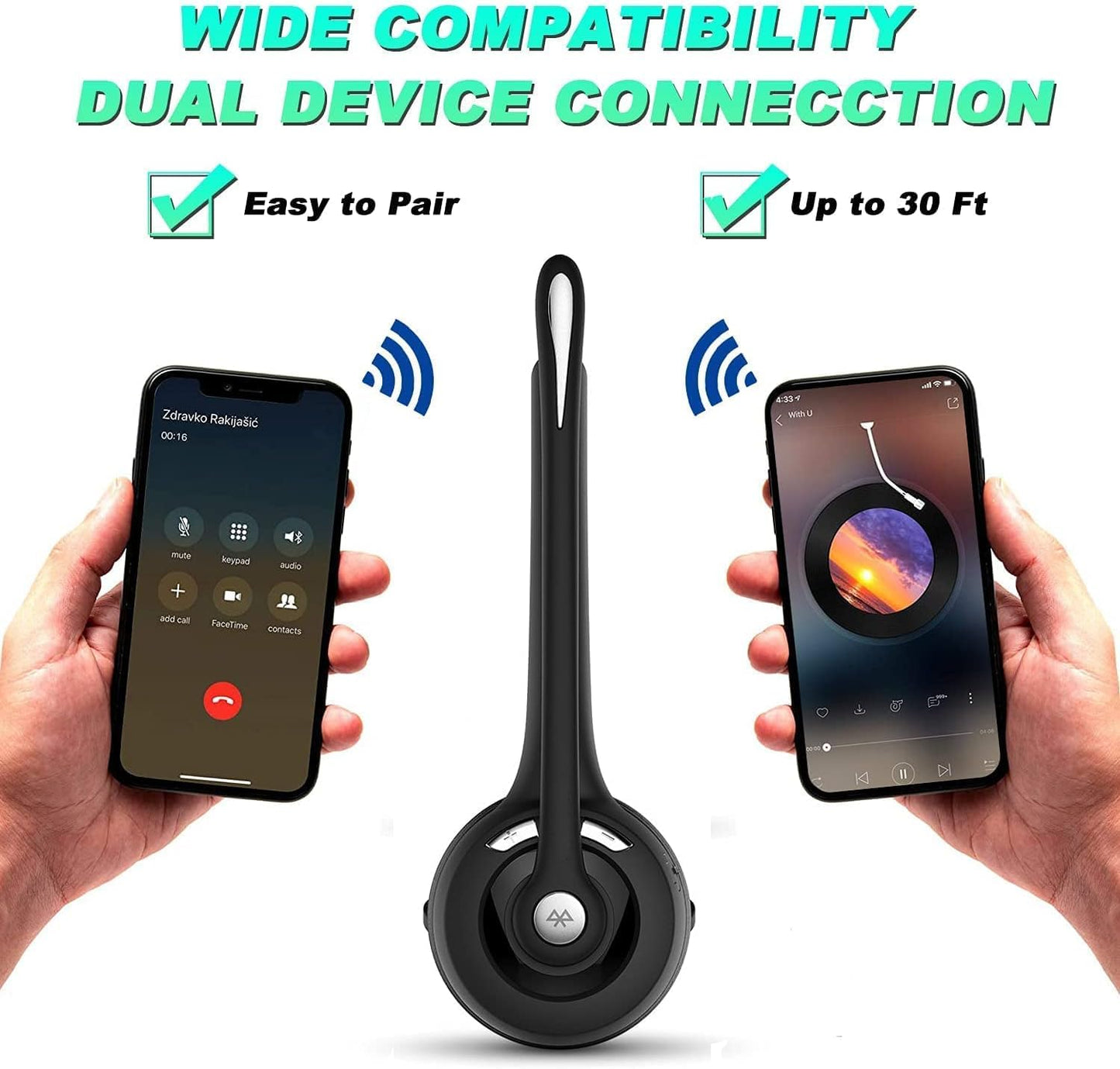 RAOPINGX Trucker Bluetooth Headset with Microphone, Wireless Headphone with Microphone, Wireless Cell Phone Headset On Ear Design for Home Office…