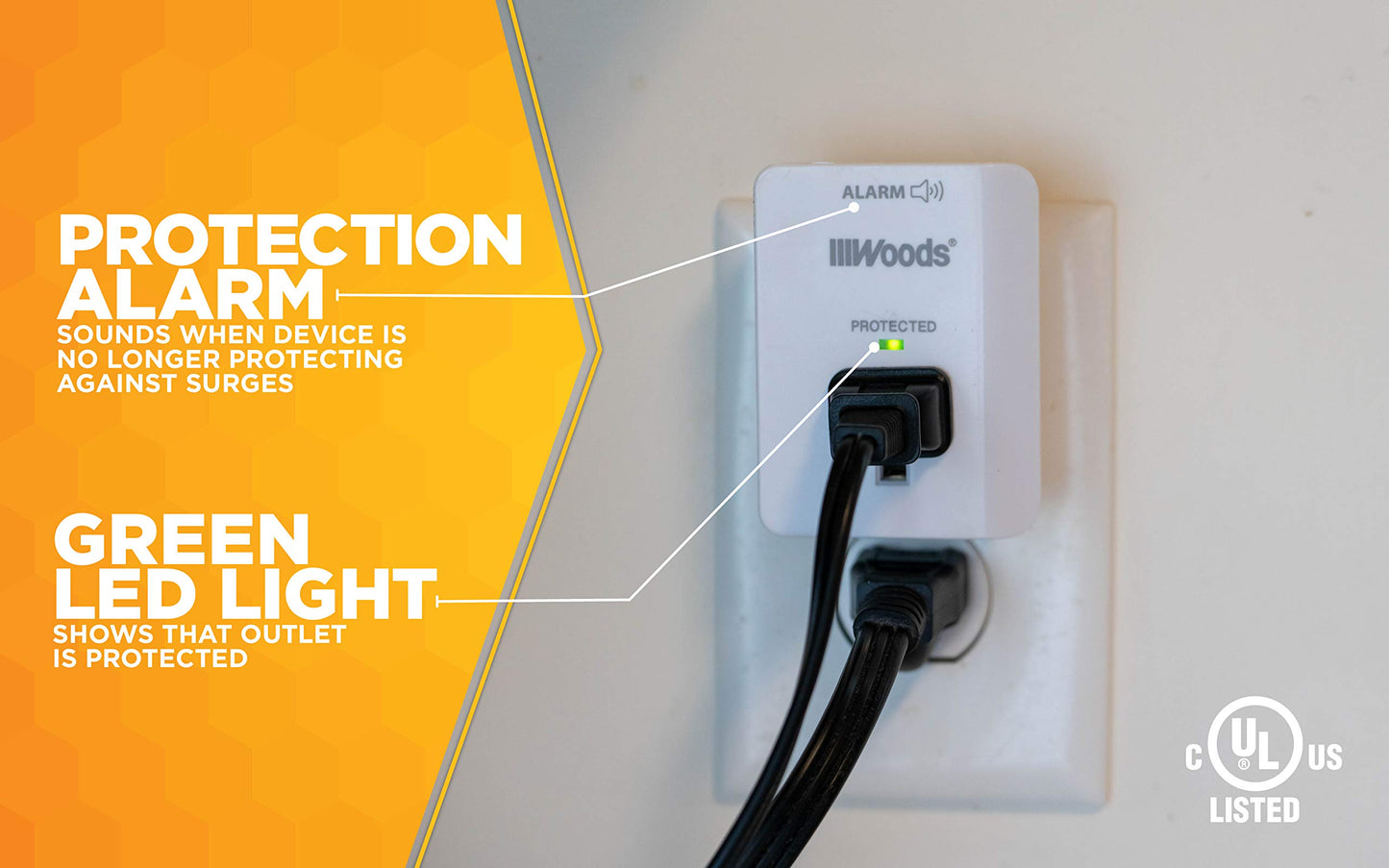 Southwire Woods Surge Protector - 1 Outlet - 1080J Appliance Surge Protection - LED Indicator Light and Alarm - Slim Space Saving Design - White