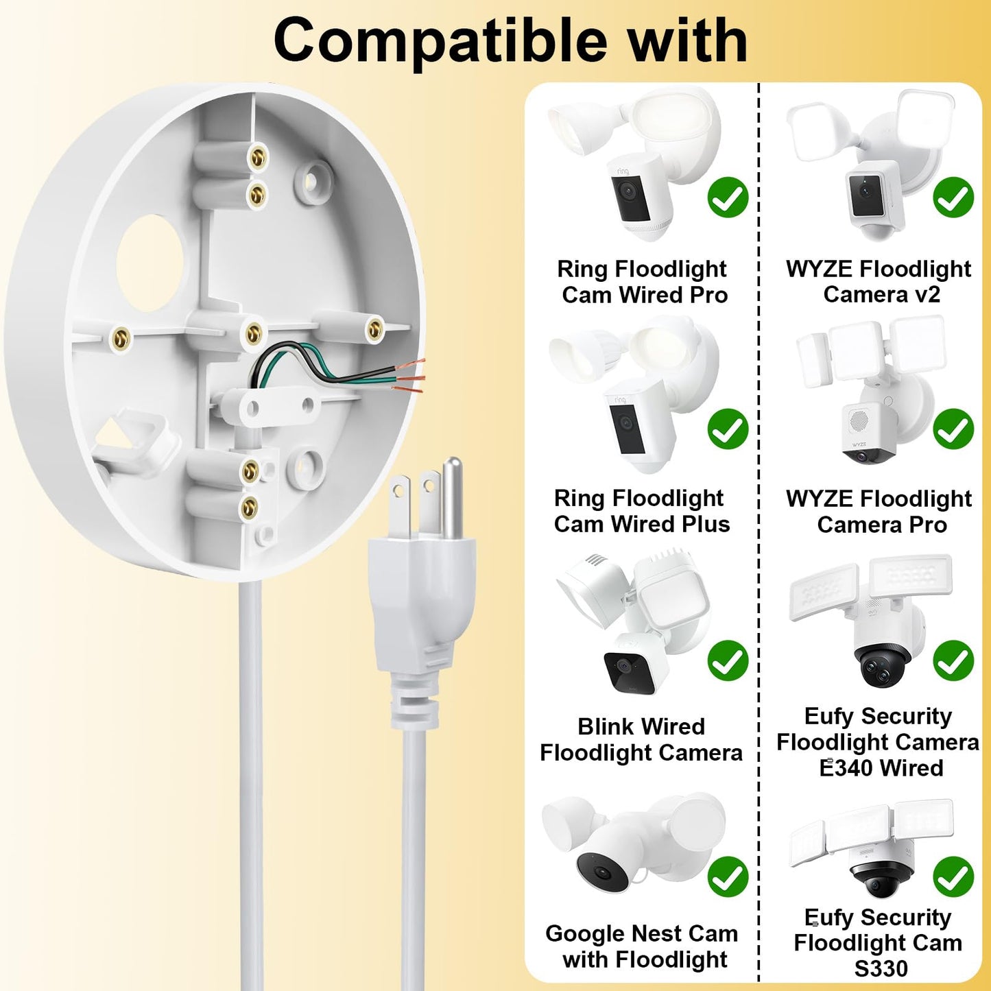 Plug-in Mount for Ring Floodlight Cam Wired Plus/Pro, Ring Smart Lighting Floodlight, Blink Wired Floodlight Cameras, Wyze Floodlight Camera V2/Pro