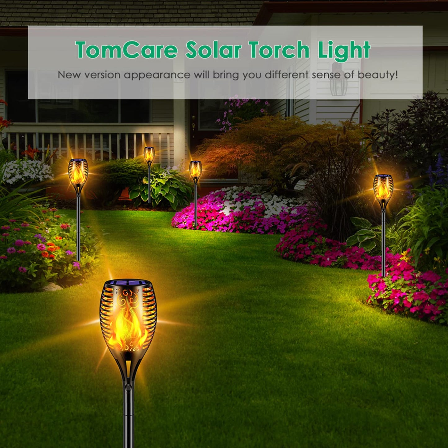 TomCare Solar Lights Outdoor 99 LED Higher & Larger Flickering Flame Solar Torch Lights 43" Waterproof Outdoor Lighting Solar Powered Pathway Walkway