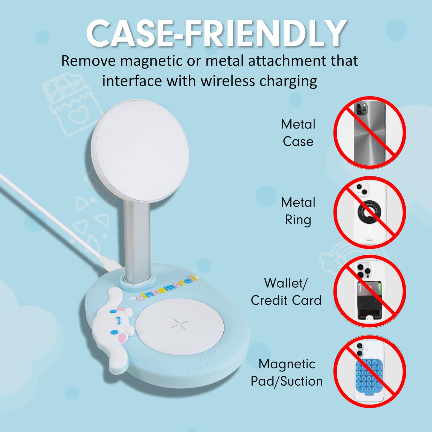 Sonix x Sanrio MagSafe Compatible 2-in-1 Charger Stand, Magnetic Wireless Charging Station for iPhone 17/16/15/14/13/12, AirPods Pro w/USB-C Cable |