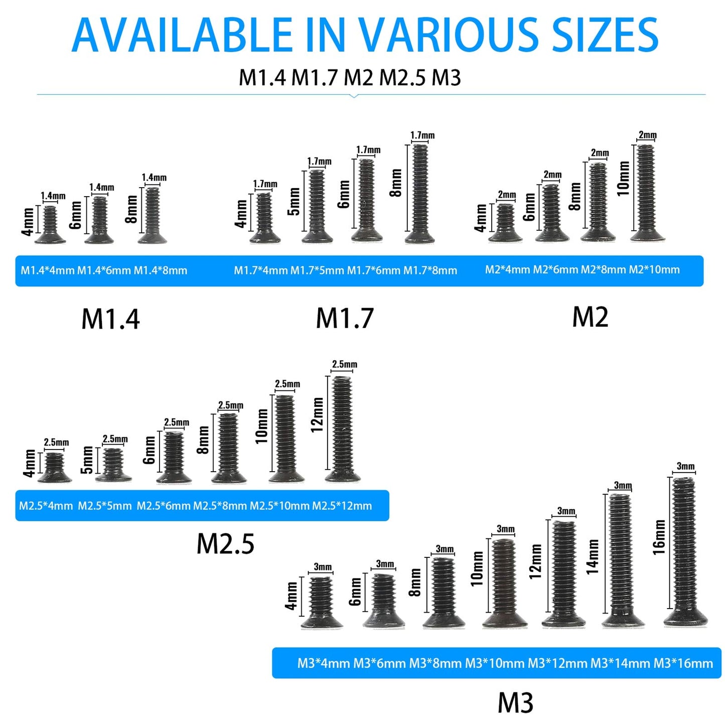 MEIYYJ 720pcs Laptop Notebook Screws Set,Replacement Computer Screws Kit,M1.4,M1.7,M2,M2.5,M3 countersunk Flat Head Phillips Mini Screw Set