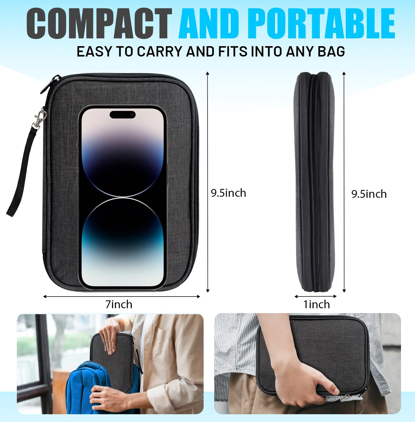 YONSEN Travel Cable Organizer Bag, Electronics Organizer Tech Pouch with Double Layers for Cords, Chargers, Phone, Earphones, USBs, SD Cards - Travel