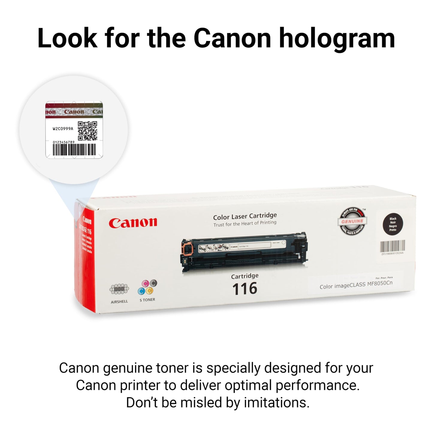 Canon Genuine 116 Black Toner Cartridge Compatible with MF8050Cn, MF8080Cw