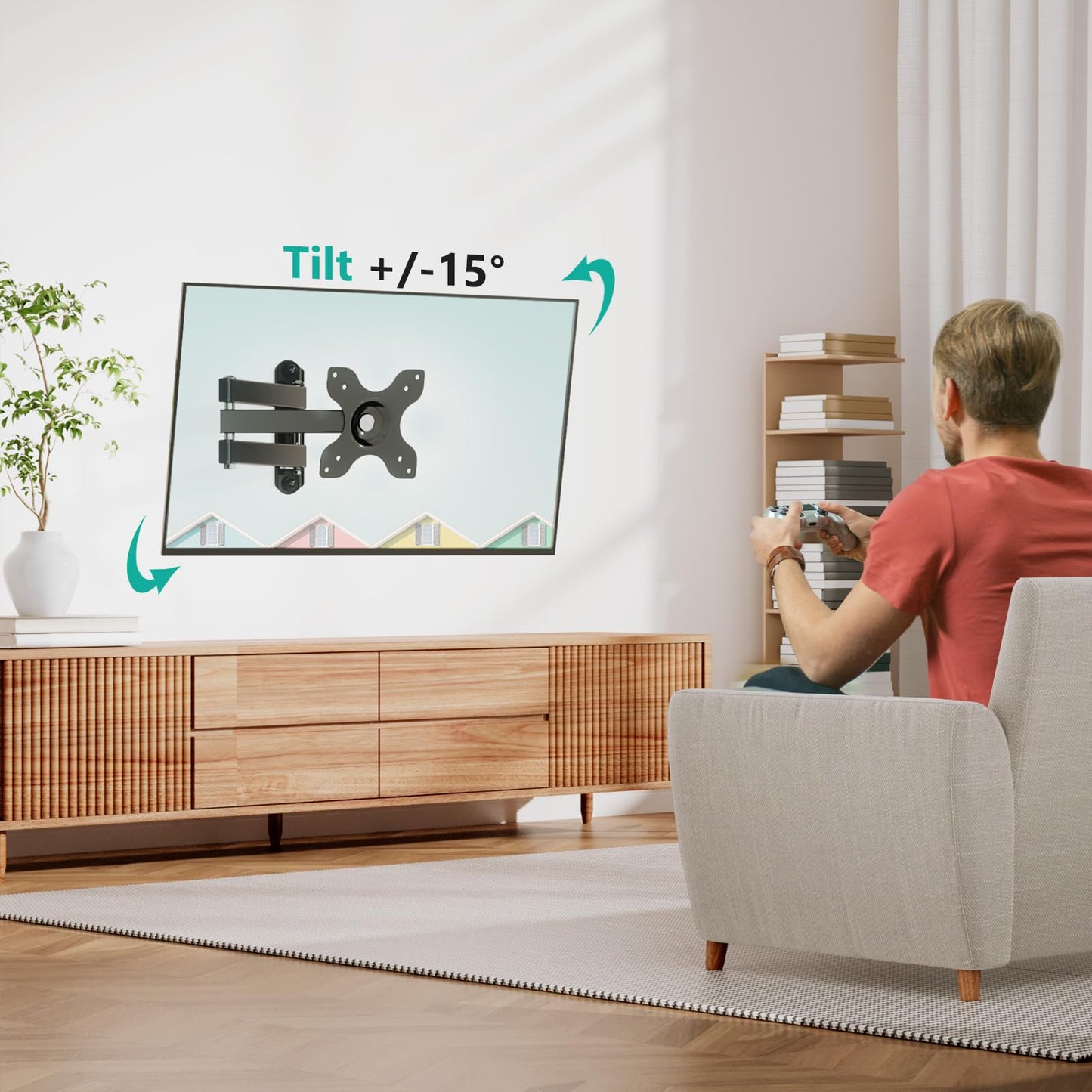 WALI TV Wall Mount Full Motion 15 inch Extension Arm Tilt Swivel for Most 13 to 32 inch LED TV Flat Panel Screen with Mounting Holes up to 100x100mm
