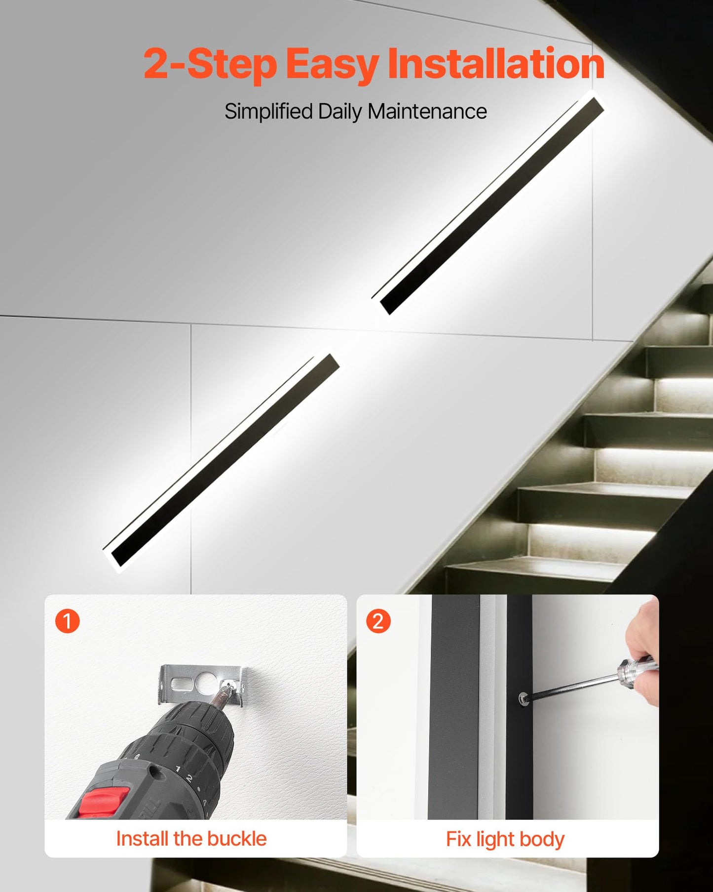 VEVOR Outdoor Wall Lights, 2 Pack, 39.4 Inch Long Strip Modern Exterior Wall Sconce Light Fixtures, 2700K-6000K, IP65 Waterproof Anti-Rust, Dimmable