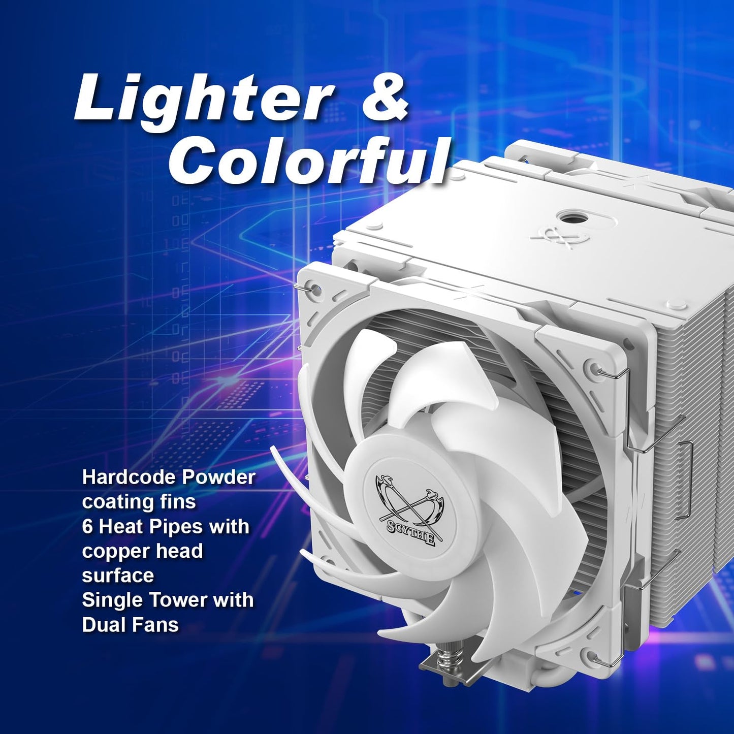 Scythe Mugen 6 CPU Air Cooler, Intel LGA1700, LGA1151, AMD AM5, AM4 Support,120mm, Single Tower, Aluminium Top Cover (Scythe Mugen 6 Dual White ARGB