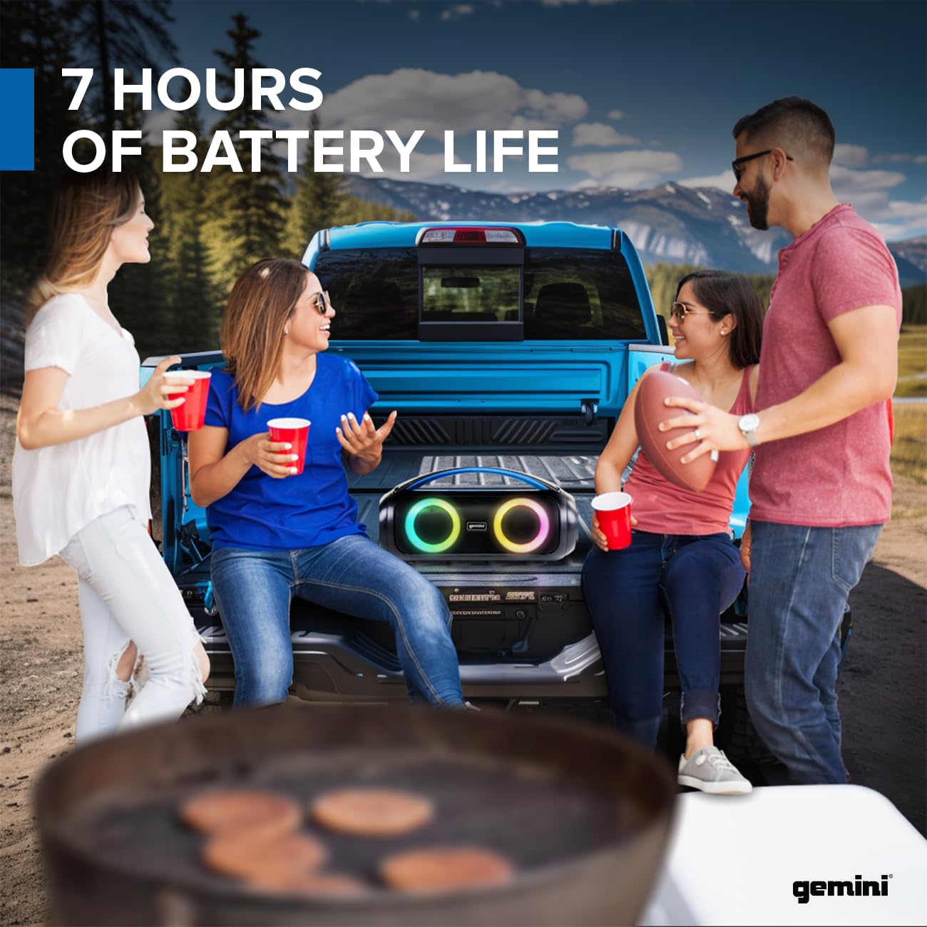 Gemini Portable Bluetooth Boombox Speaker with Deep Bass, LED Party Lights, FM Radio, USB, Mic Input & 7-Hour Battery - Rechargeable Wireless Speaker