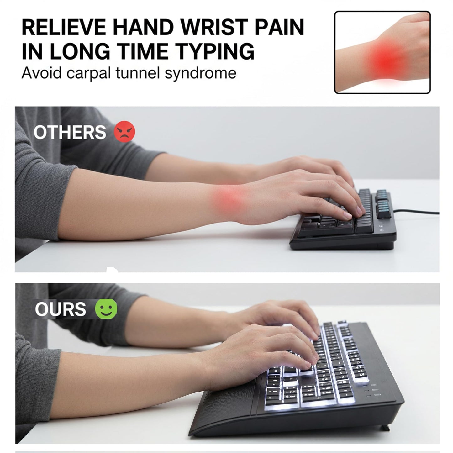 Large Print Backlit Keyboard - High Visibility Big Letter White led,Keyboard for Seniors and Low Visually Impaired, Wired USB with light up and Wrist