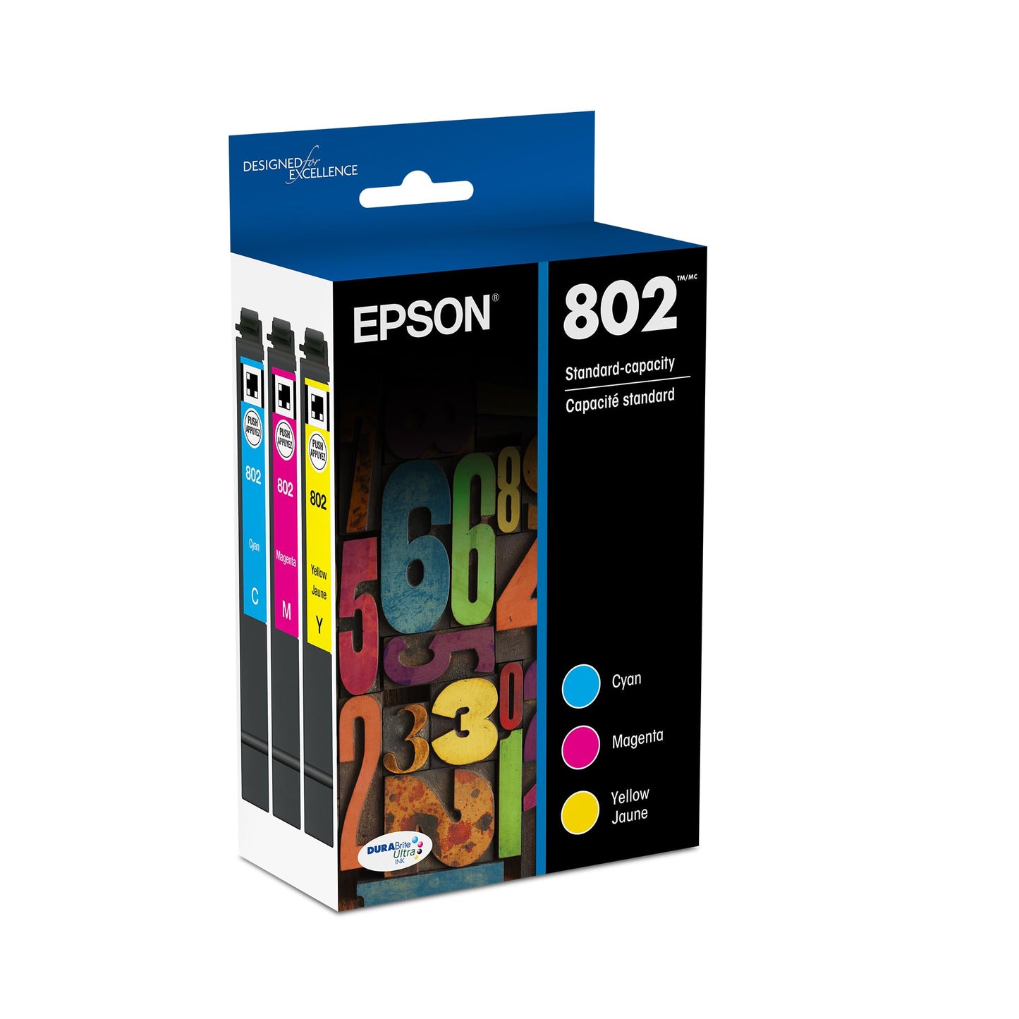 EPSON 802 DURABrite Ultra Ink Standard Capacity Color Combo Pack (T802520-S) Works with WorkForce Pro WF-4720, 4730, 4734, 4740