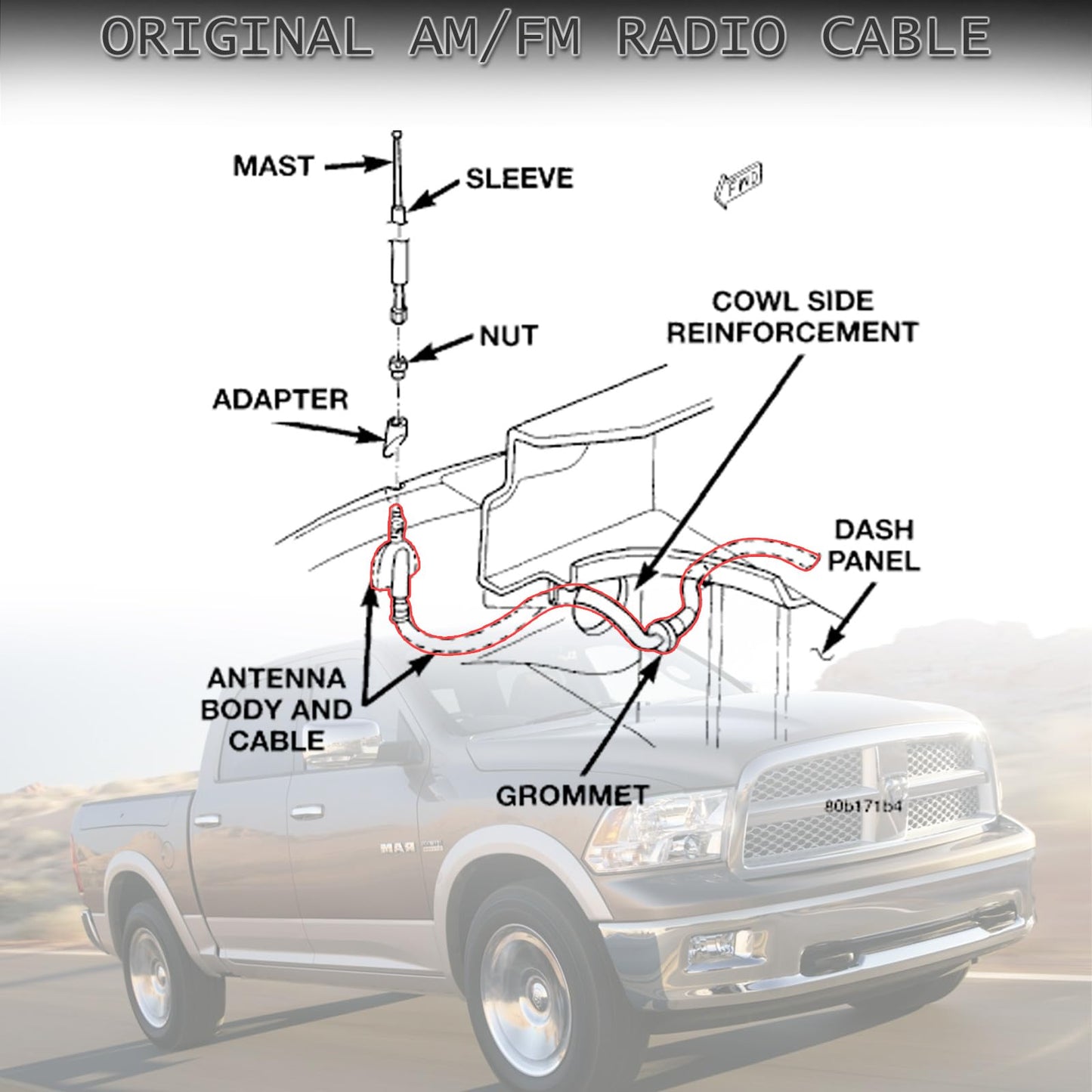Unikpas Antenna Cable Compatible for 2002-2010 Dodge Ram 1500 2500 3500 Replacement Antenna Assembly 56043089AF