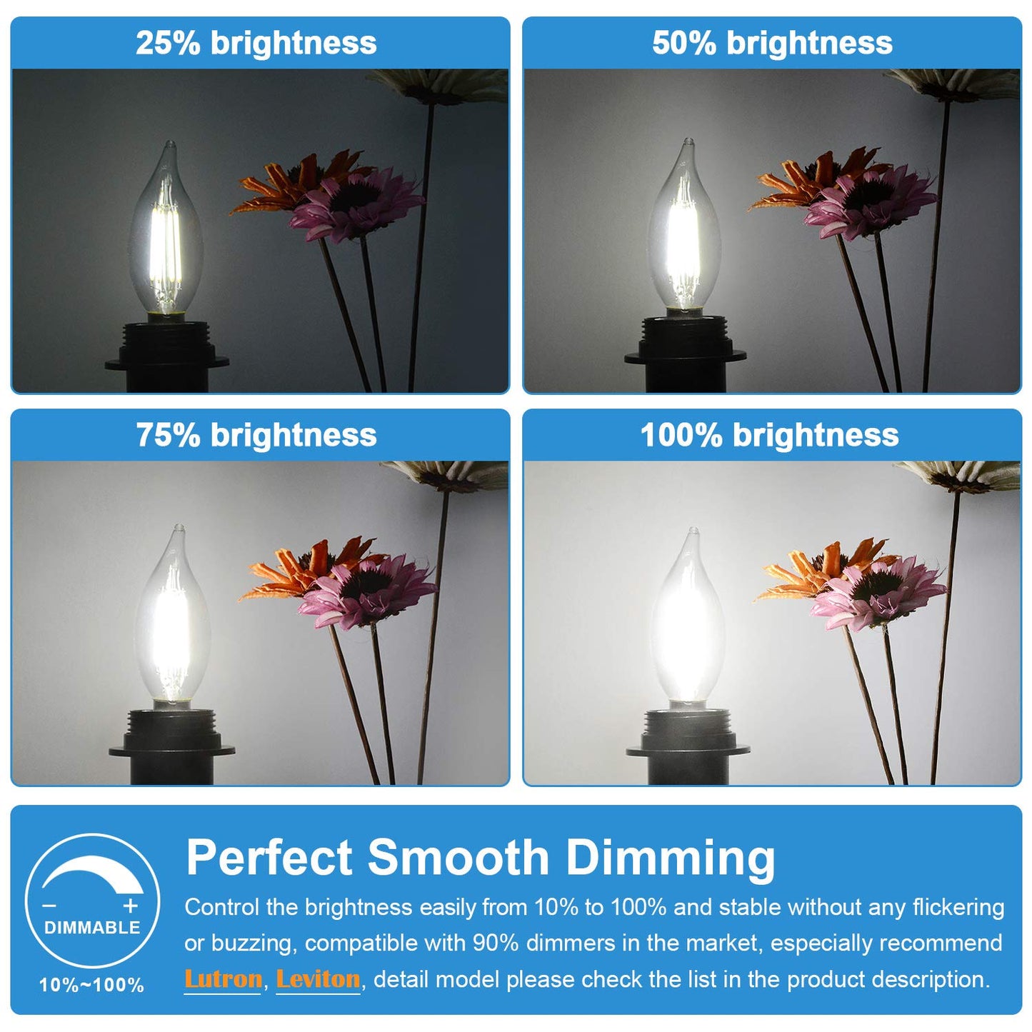 TOBUSA E12 Candelabra LED Bulbs, 6W Clear Filament Chandelier Light Bulbs