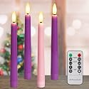 Yunsheng Flameless Advent Candles - Purple and Pink, 8 Inch Battery Operated LED Taper Candles with Remote Timer, 3D Wick Warm White Flicker Flame