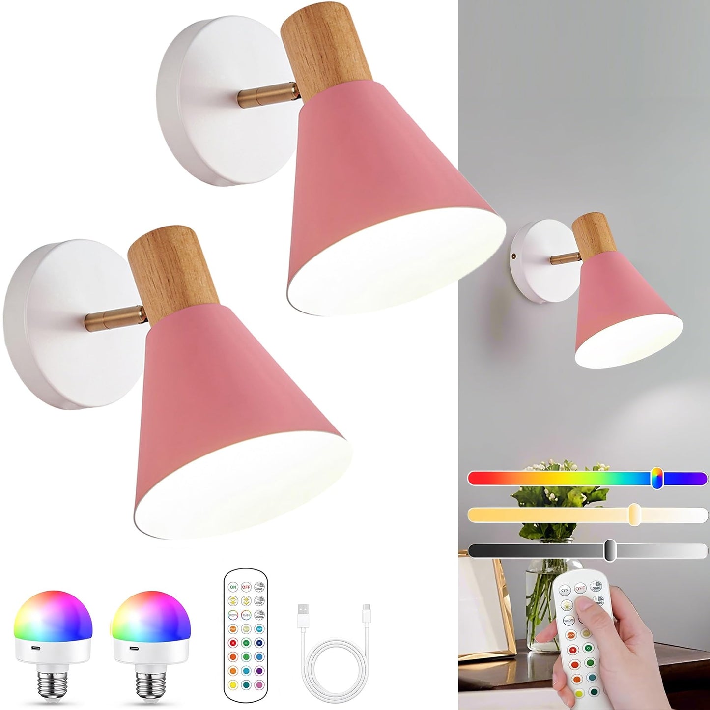 Vechoicy Battery Operated Wall Sconces Lighting Set of 2, Adjustable Wireless Wall Lamp, Cordless Wall Lighting with Remote and Dimmable Rechargeable