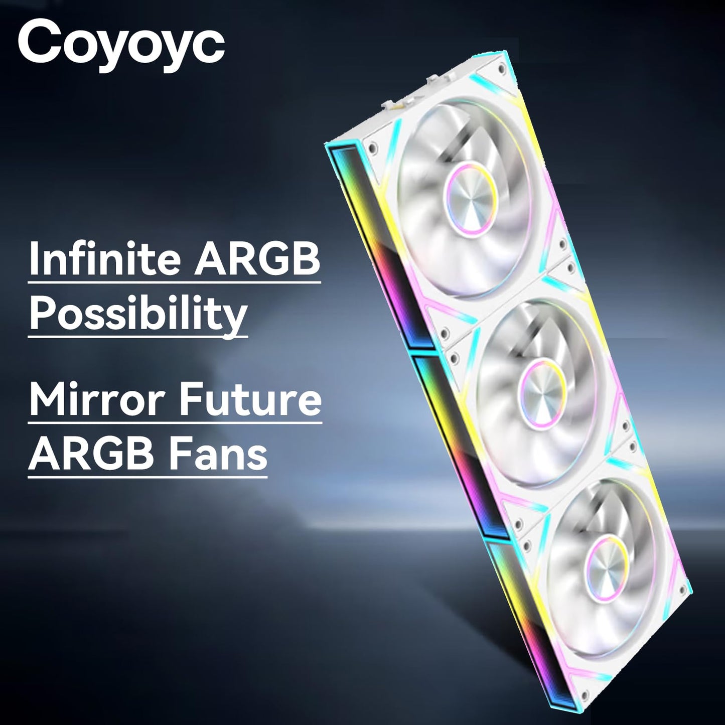 Coyoyc 3PCS ARGB Infinity Mirror Fans 120MM Case Fan 9 Blades Build Splicing Fanes Noise Silicone Pads & Hydro Bearing Forward Blade Design for Cooler