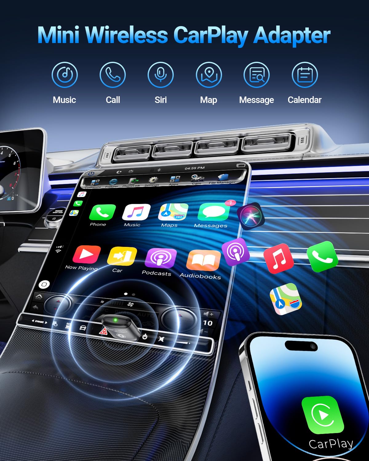 vnilrgle Wireless CarPlay Adapter for Apple iPhone?2026 Upgraded? Mini Design, Converts Factory Wired to Wireless Adapter for CarPlay, Plug and Play