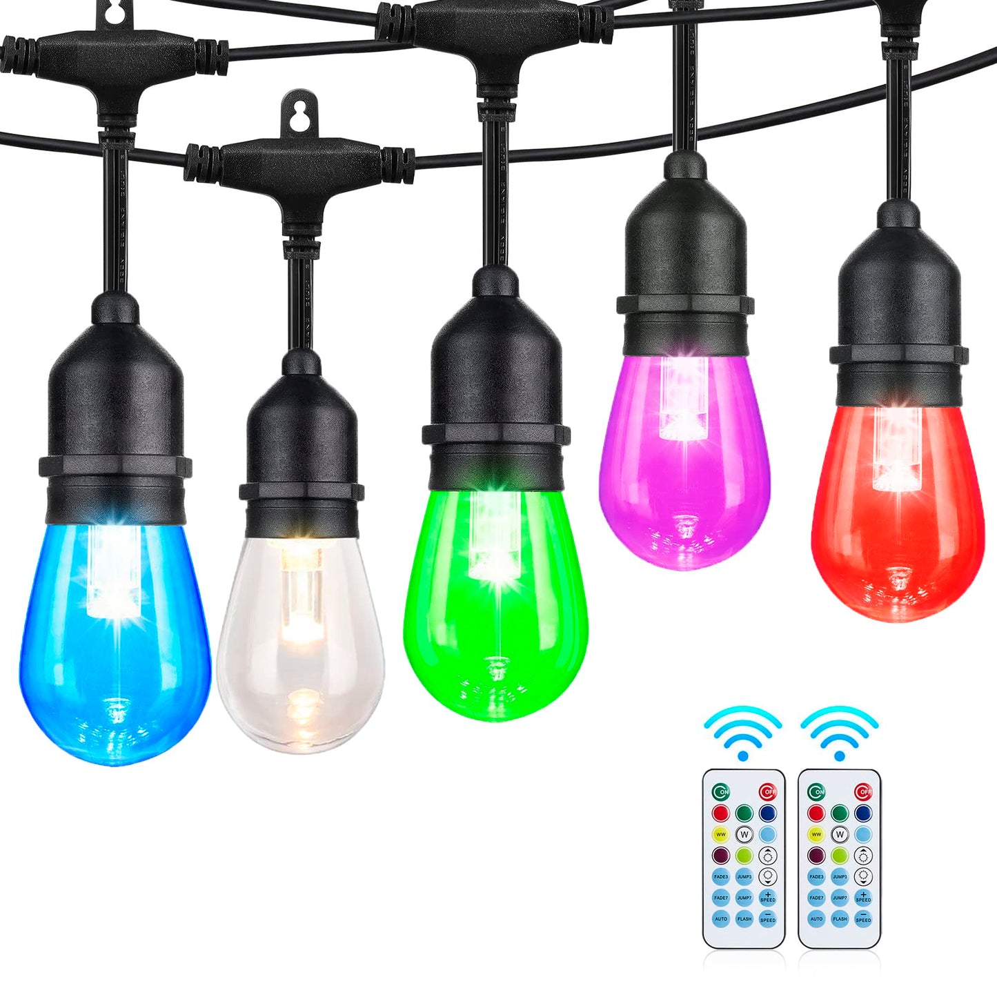 IPStank 96FT Solar Outdoor String Lights, 30 Shatterproof Edison LED Bulbs, Dimmable RGB Color Changing Patio Lights Waterproof with Remote. for Patio