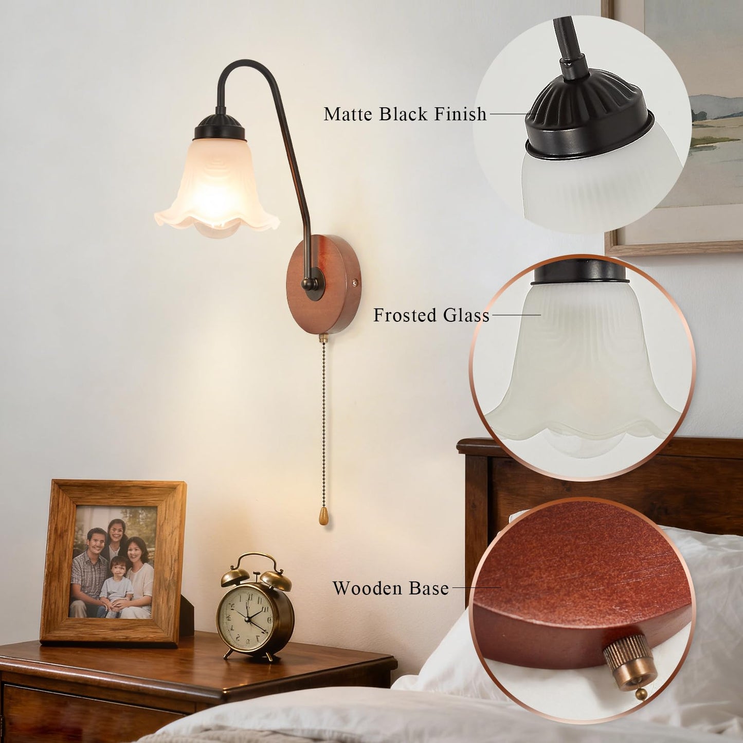 SHENGQINGTOP Vintage Pull Chain Wall Sconce Light with Switch Black Wall Lights Fixture Retro E26 Industrial Farmhouse Wall Lamp Hard Wired Sconces