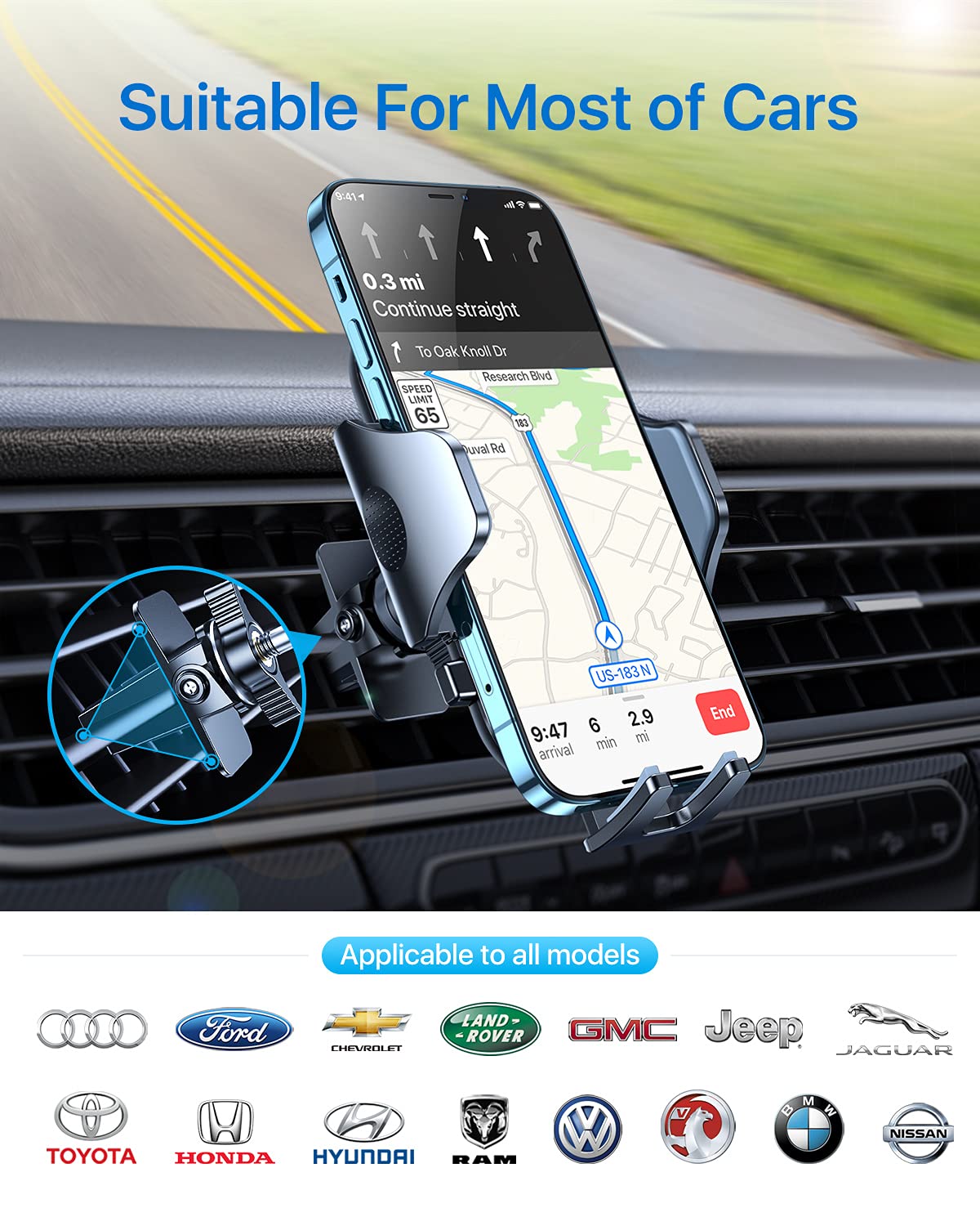 andobil 2026 Upgraded Car Phone Holder Mount for Vent, Military Sturdy Metal Clip Air Vent Phone Holder for Your Car Easy Used Cell Phone Car Mount