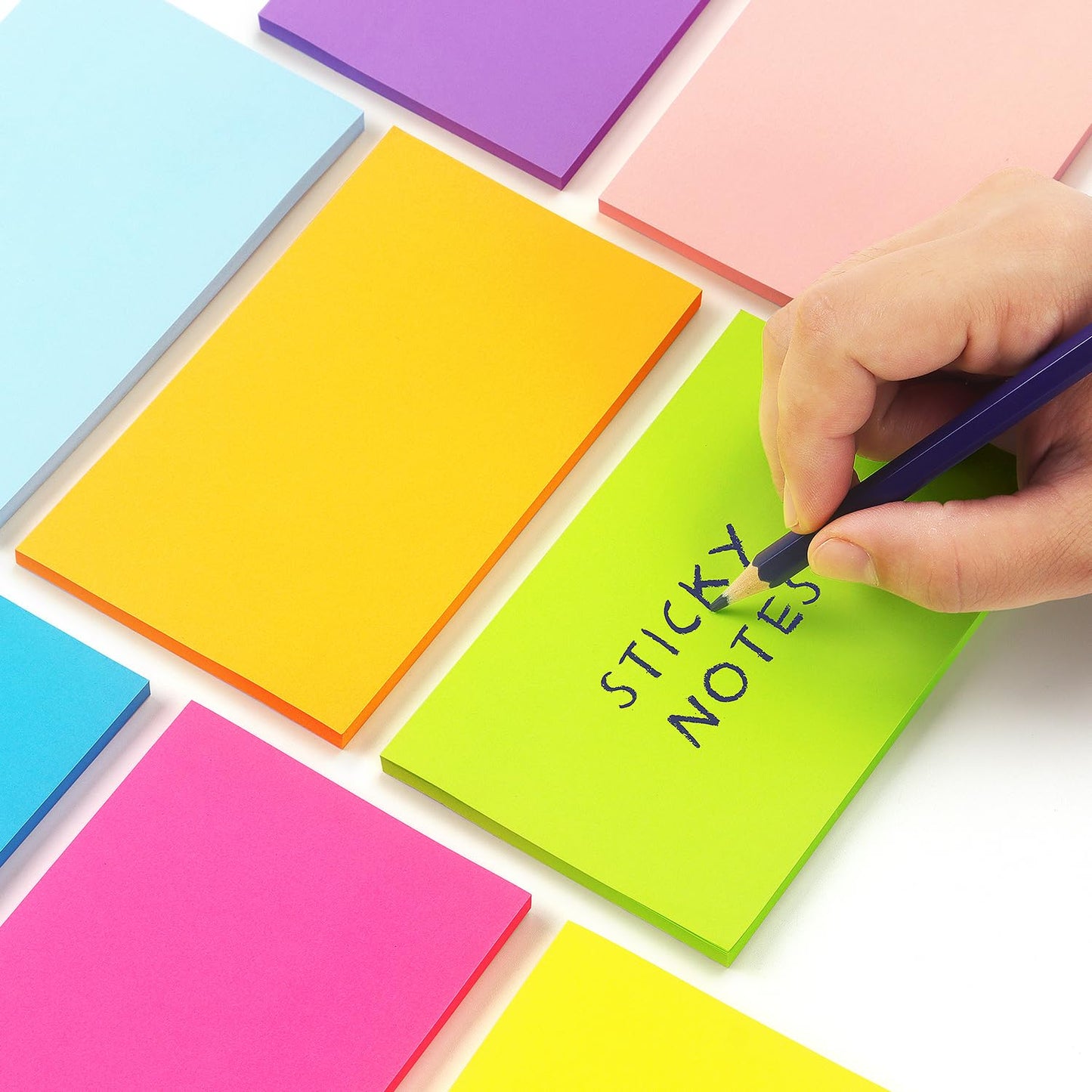 Sticky Notes 3x3 inch Bright Colors Pads 12 Pads/Pack 100 Sheets/Pad Total 1200 Sheets with Pink Self-Stick