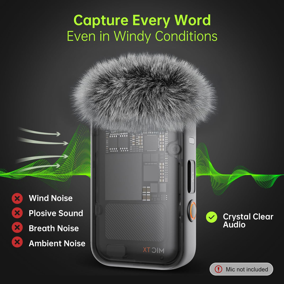 PhantAccy Microphone Windscreen for DJI Mic-2, Replacement Pop Filter & Wind Muff, Anti-Pop & Noise Canceling Fuzzy Cover, Only for DJI Mic-2 Wireless