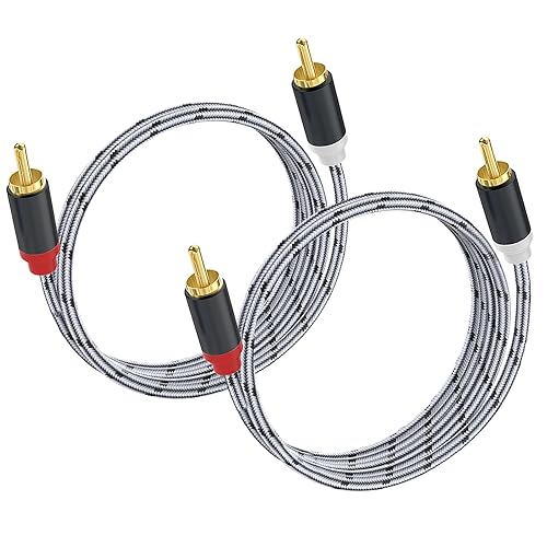 JOLGOO RCA to RCA Audio Cable - 1 Male to 1 Male Stereo Audio Cable Converter (2-Pack) for Subwoofer, Home Theater, High-Fidelity Audio - Double