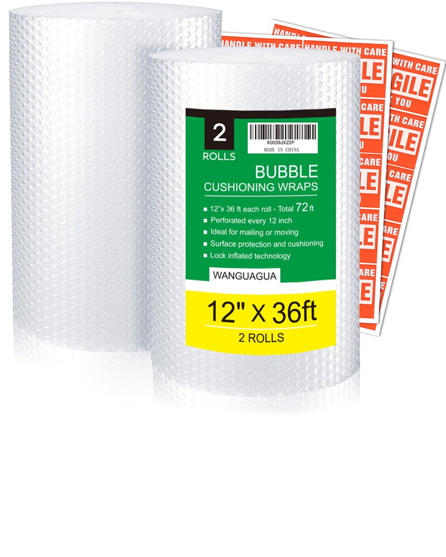 wanguagua Bubble Packing Moving Wrap, 12 Inch x 72 ft Total, 2 Pack