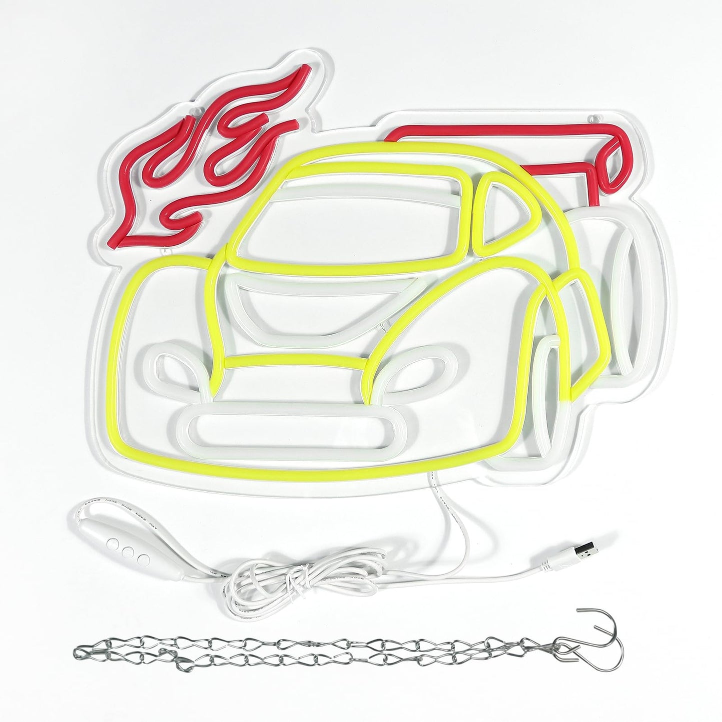 HKONHGUK Race Car Neon Sign Yellow Red White LED Light Dimmable USB Powered Wall Decor for Boys Bedroom Game Room Man Cave Racing Car Design