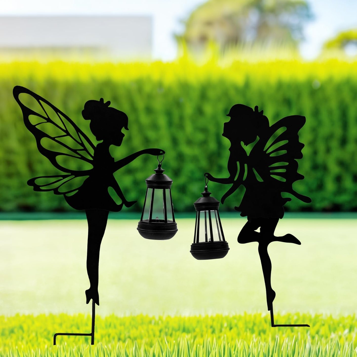 Quterhero Solar Fairy Garden Decor Lights, 2 Packs, Metal Hanging Lanterns with Warm Solar Glow - Exquisite Gifts for Women, Mom, Friends (Fairy