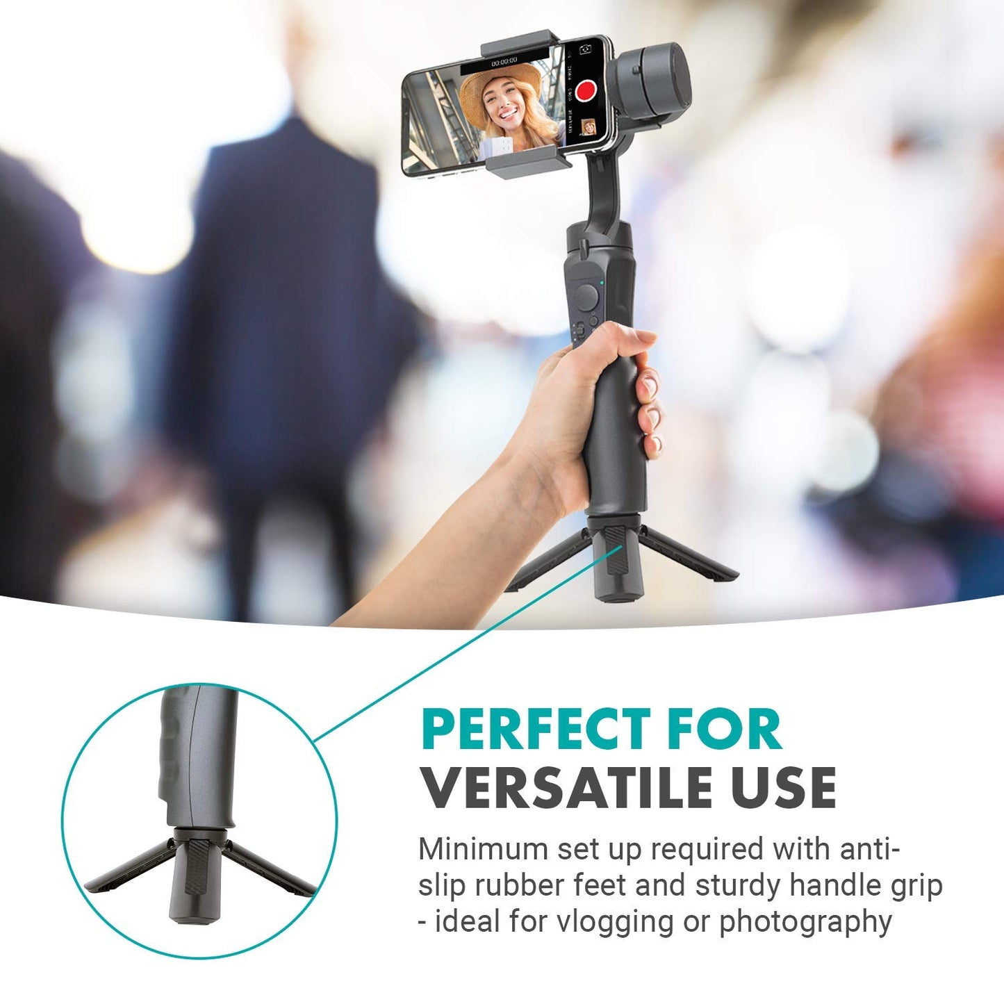 Movo TR-1 Compact Mini Tabletop Tripod/Hand Grip with 1/4" Screw and Folding Feet. Compatible with GoPro, DSLR, Camera, Osmo, Pocket Projector, Zoom