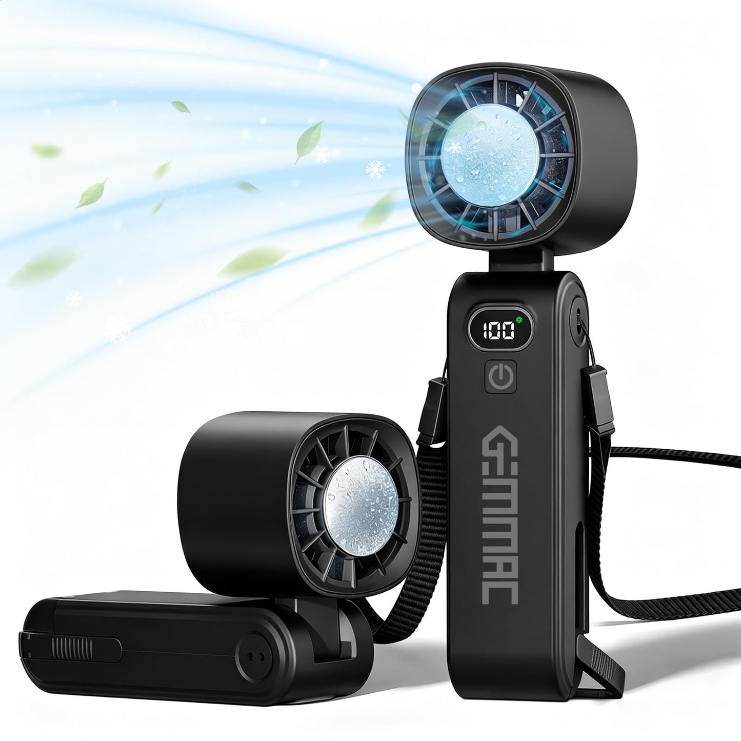 Gemmac Portable Handheld Turbo Fan with Ice Cooling, 5000mAh Personal Fan Rechargeable 5 Gear High Speed with LED Display, 5 in 1 Foldable