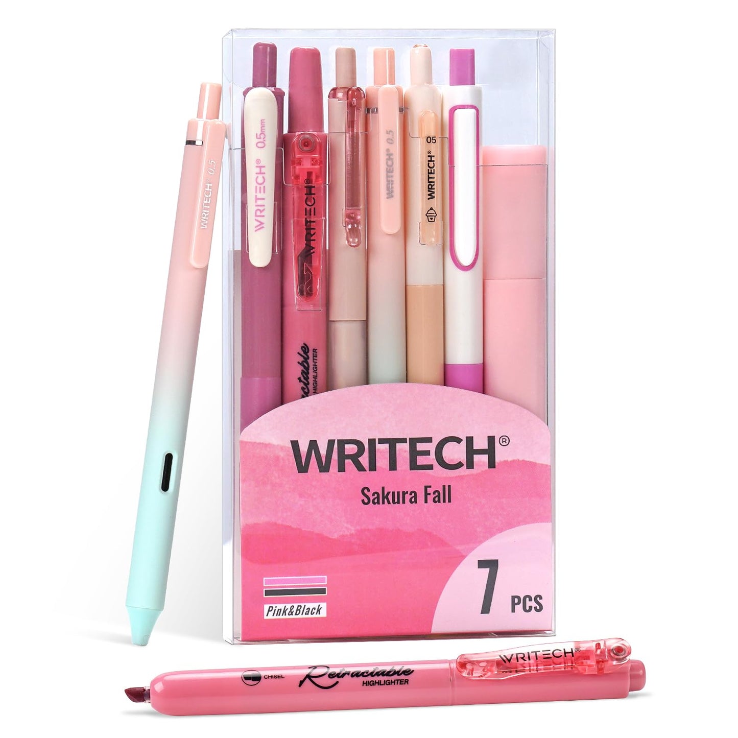 WRITECH Gel Pens Journaling Highlighters: Journal Set Aesthetic Assorted Pastel Color Ink 0.5mm Fine Point Retractable 0.7mm Black Pen Smooth Writing