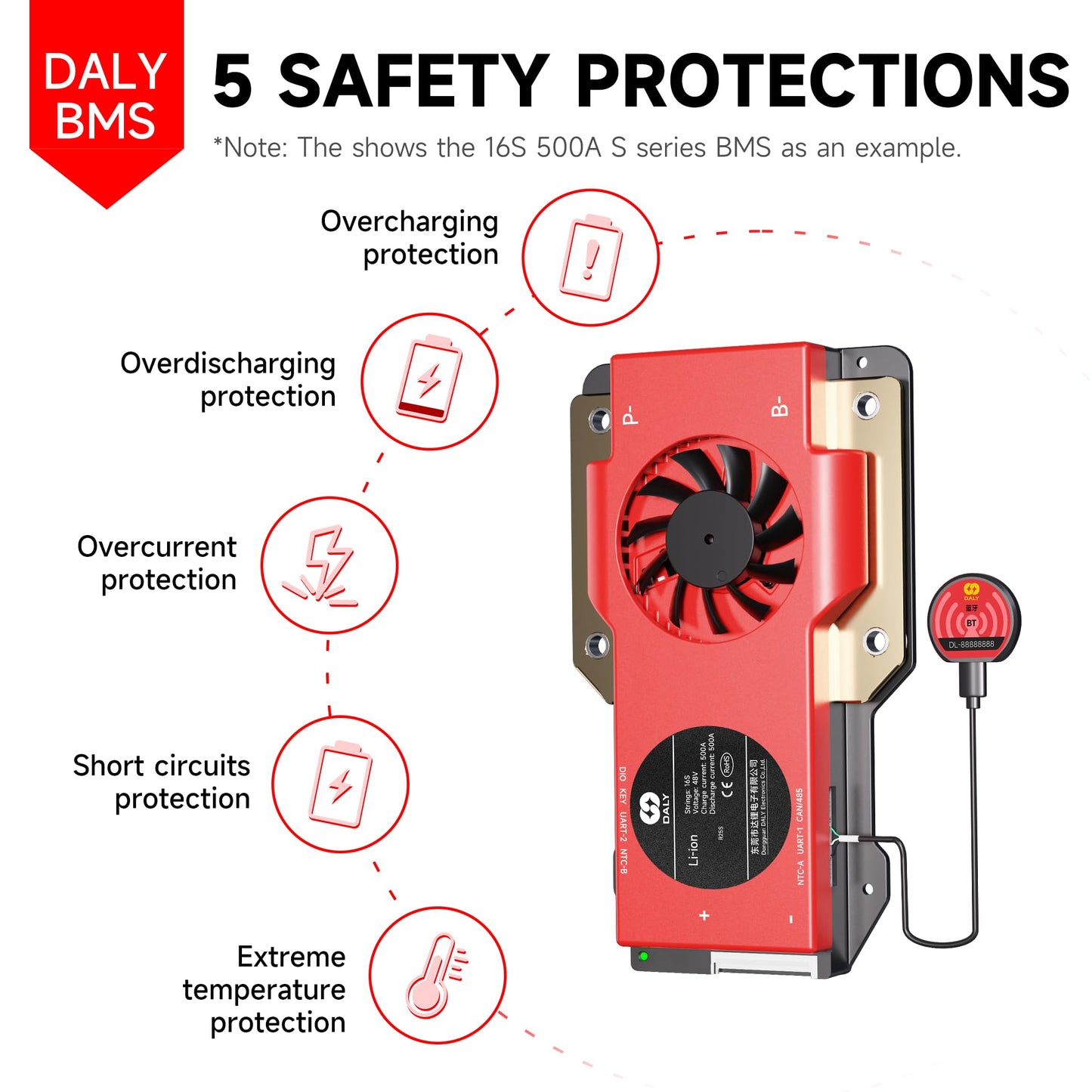 DALY BMS 48V 16S 100A LiFePO4 - Smart Bluetooth Battery Protection Board for 48 Volt Lithium Battery Pack Golf Carts Electric Outboard Motors Solar…