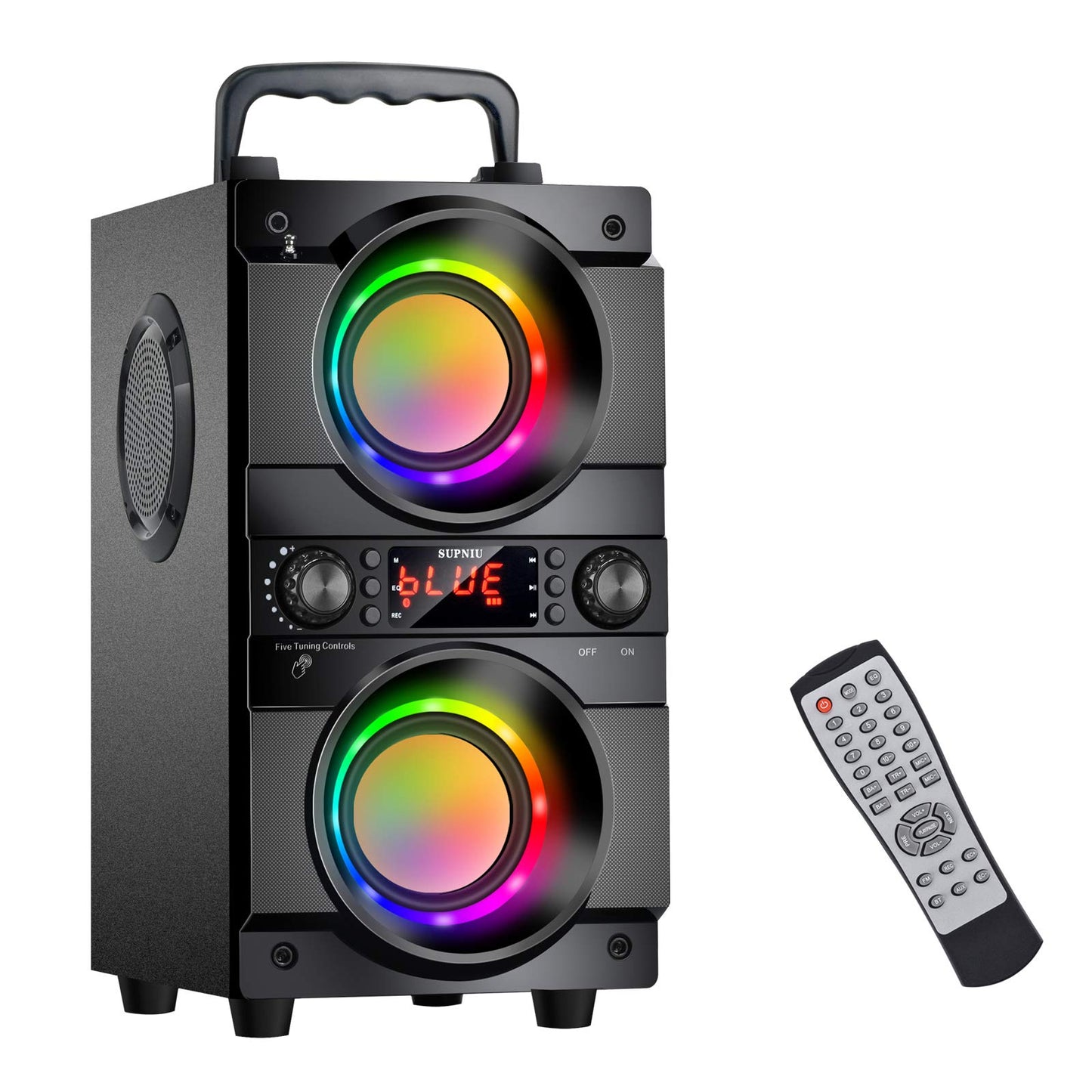 60W (80W Peak) Portable Bluetooth Speaker with Double Subwoofer Heavy Bass, Bluetooth 5.0 Wireless 100ft Outdoor Speaker, Support FM Radio, LED