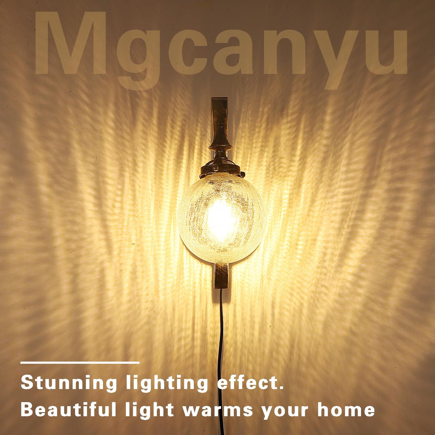 Mgcanyu Globe Glass Wall Sconce Set of 2, Farmhouse Vintage Plug in Wall Light Fixtures Rustic Industrial Wall Lights for Bedroom Bathroom Hallway