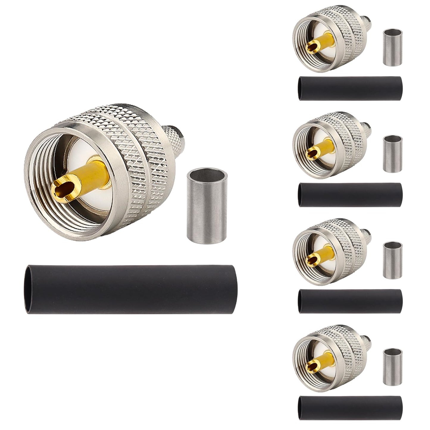 MOOKEERF PL259 Male Crimp Connector, UHF SO239 Crimp Coax Connector for RG8X/ LMR240/ 4D-FB/ CNT240/ RG8 Mini Coaxial Cable(Pack of 5)