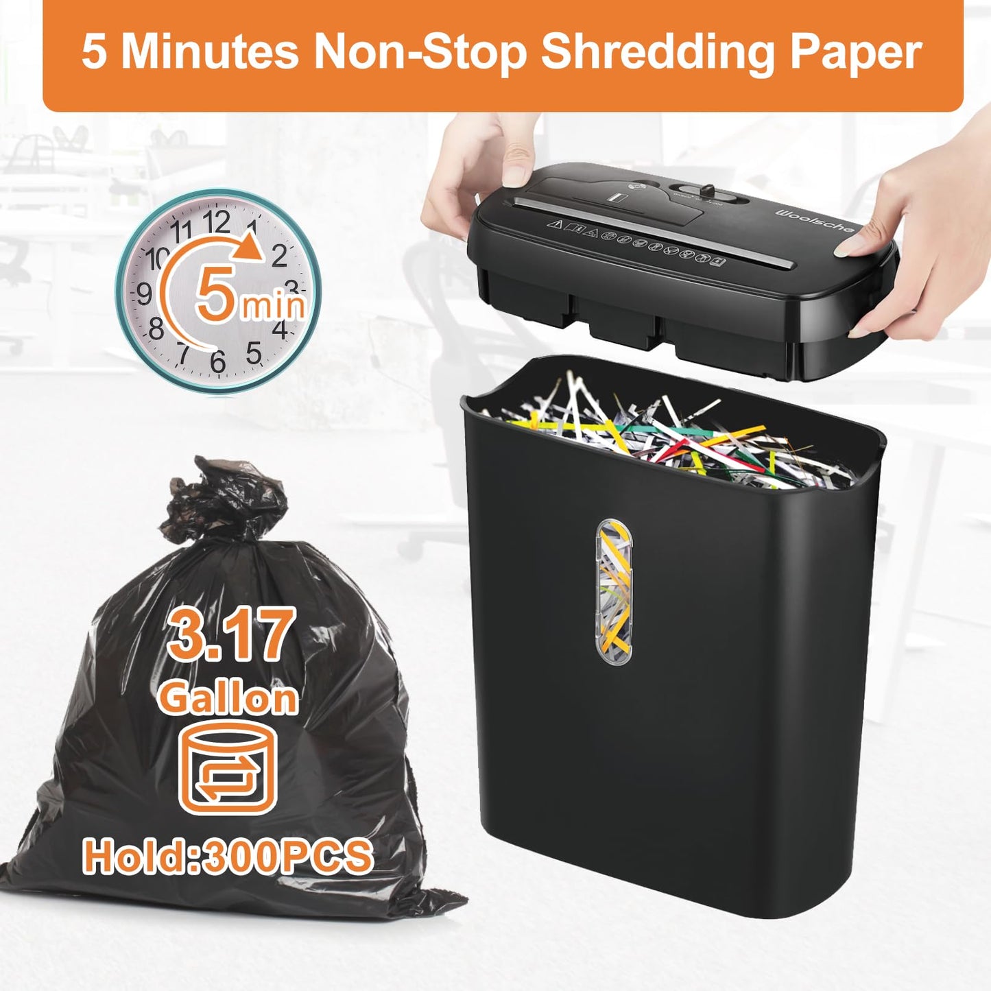 Home Office Paper Shredder,Woolsche 10-Sheet Strip Cut with 3.17-Gallon Basket,P-2 Security Level,CD & Credit Card Shredder,Durable & Fast - Jam Proof