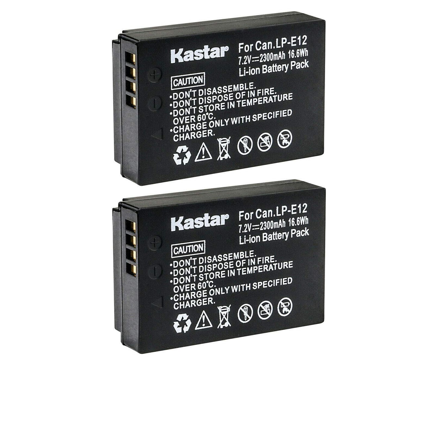 Kastar 2-Pack LP-E12 Battery 7.2V 2300mAh Replacement for Canon EOS 100D, EOS M, EOS M2, EOS M10, EOS M50, EOS M50 Mark II, EOS M100, EOS M200, EOS