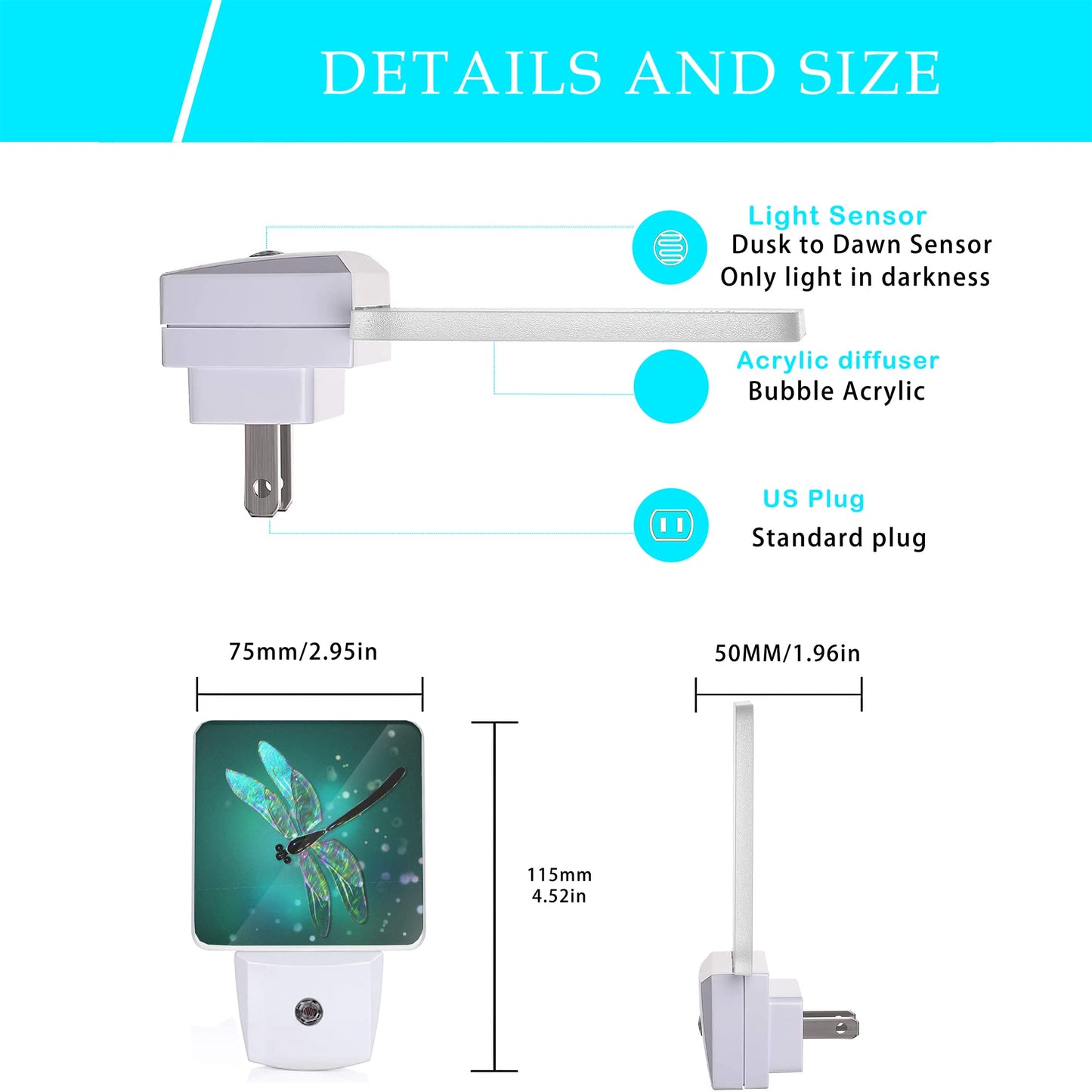 Oeaskly Dragonfly Night Light,Fantasy Green Dragonfly Plug-in Night Lights with Dusk-to-Dawn Sensor for Bedroom, Bathroom and Living Room Sleep