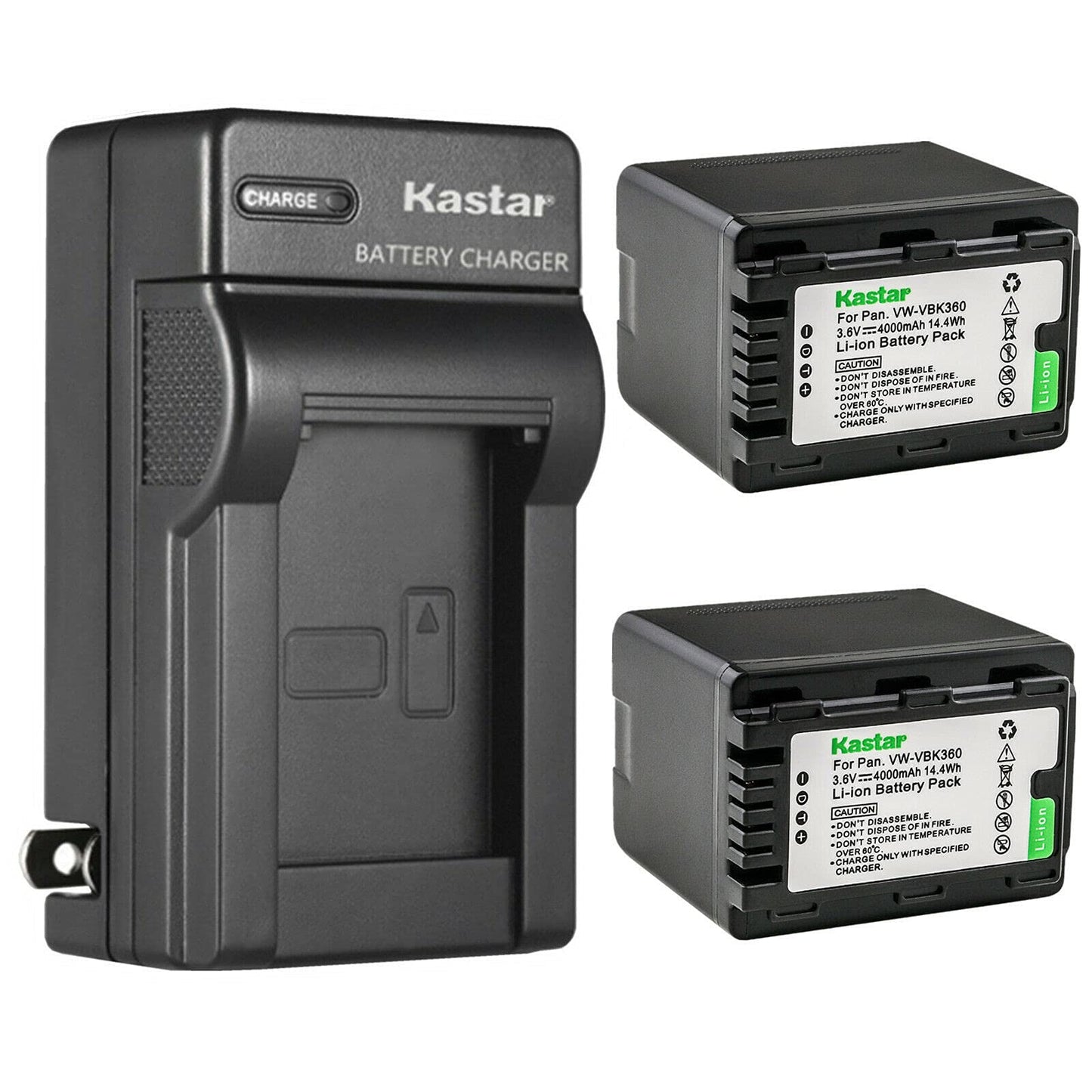Kastar 2-Pack Battery and AC Wall Charger Replacement for Panasonic SDR-S70P, SDR-S70PC, SDR-S70R, SDR-S70S Camera, Panasonic VW-VBK180, VW-VBK180PPK