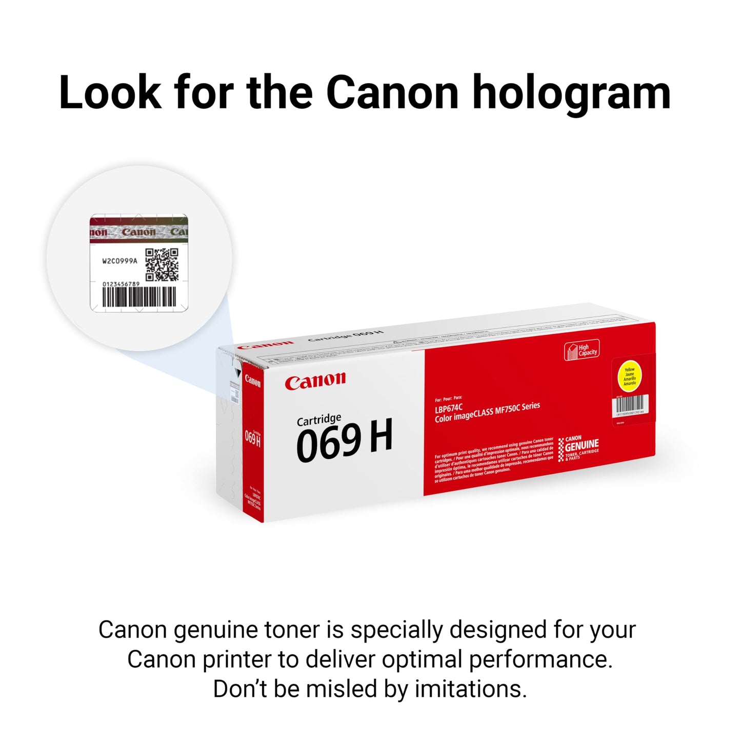 Canon Genuine 069 Yellow Toner Cartridge High Capacity Compatible with MF753Cdw, MF751Cdw, LBP674Cdw