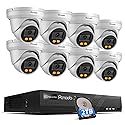 PANOOB 4K Security Camera Systems, 8X 8MP Wired IP PoE Dome Cameras w/AI Person Vehicle Detection, Spotlight Color Night Vision, Built-in Mic, 4K 8CH