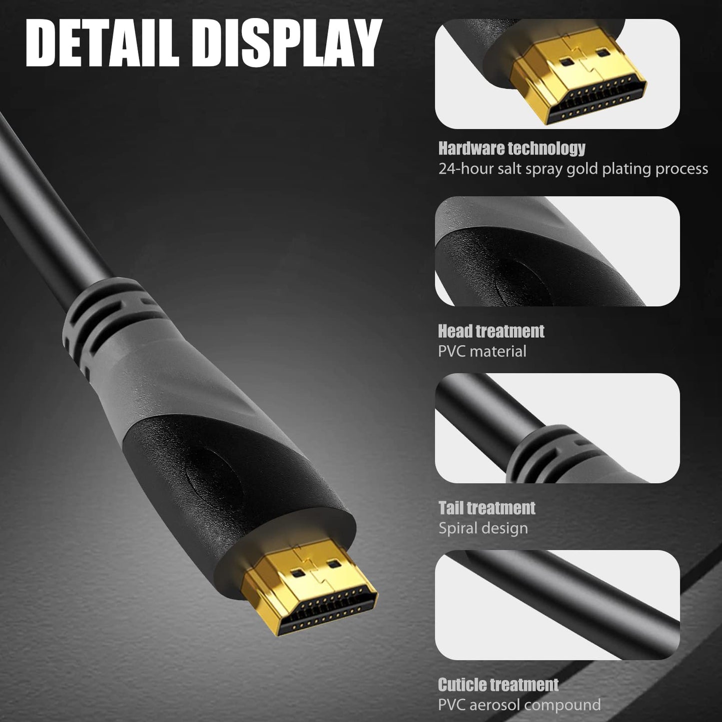 HDTV Cable 30FT High Speed Hdtv Cables 4K 2K 1080P 18Gbps 26AWG HDR/ARC/HDCP 2.2 Compatible with Laptop Monitor PS5 Xbox Switch