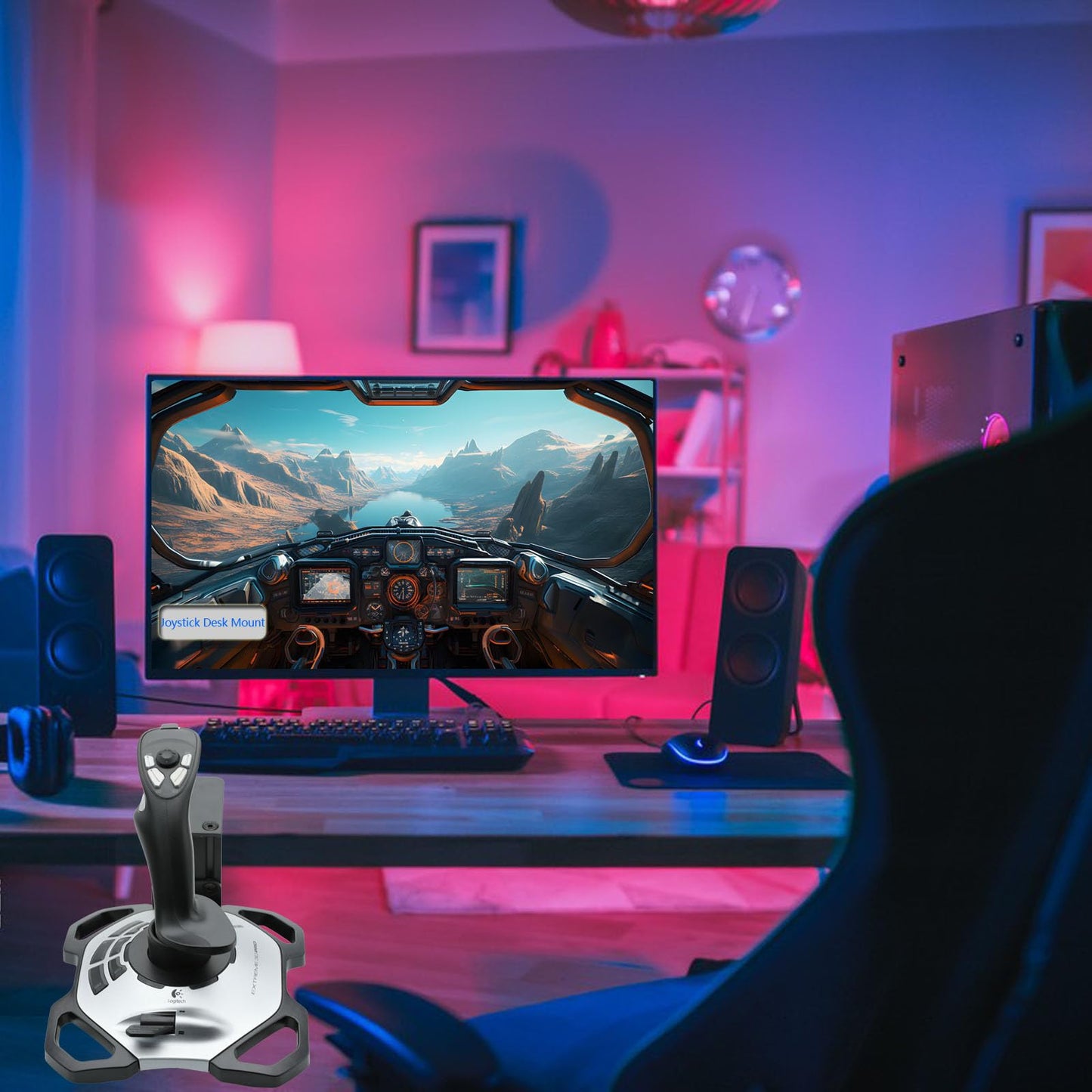 WELLMETE Clamp-on Desk Mount for Flight Sim Joystick-Compatible with Logitech G Extreme 3D PRO Joystick Adjustable Enduring Steel Mount Holder