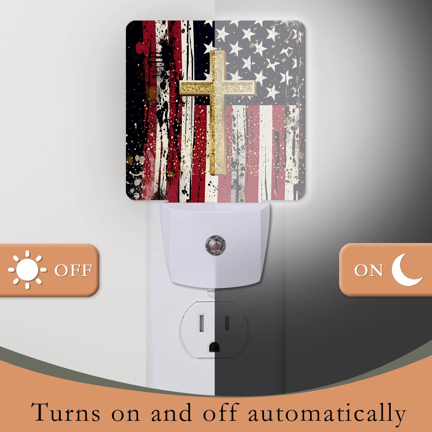 AOWULA Night Light Plug into Wall,American Flag Cross Night Light with Dusk to Dawn Sensor Night Light for Kid Girls Boys Women Men Room