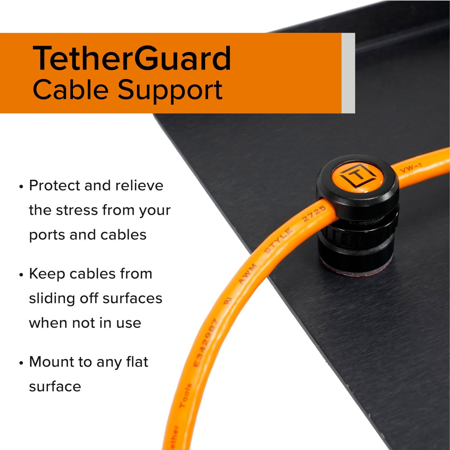 Tether Tools TetherGuard Magnetic and Adhesive Cable Support 2 Pack Cable Clamps - Cable Management