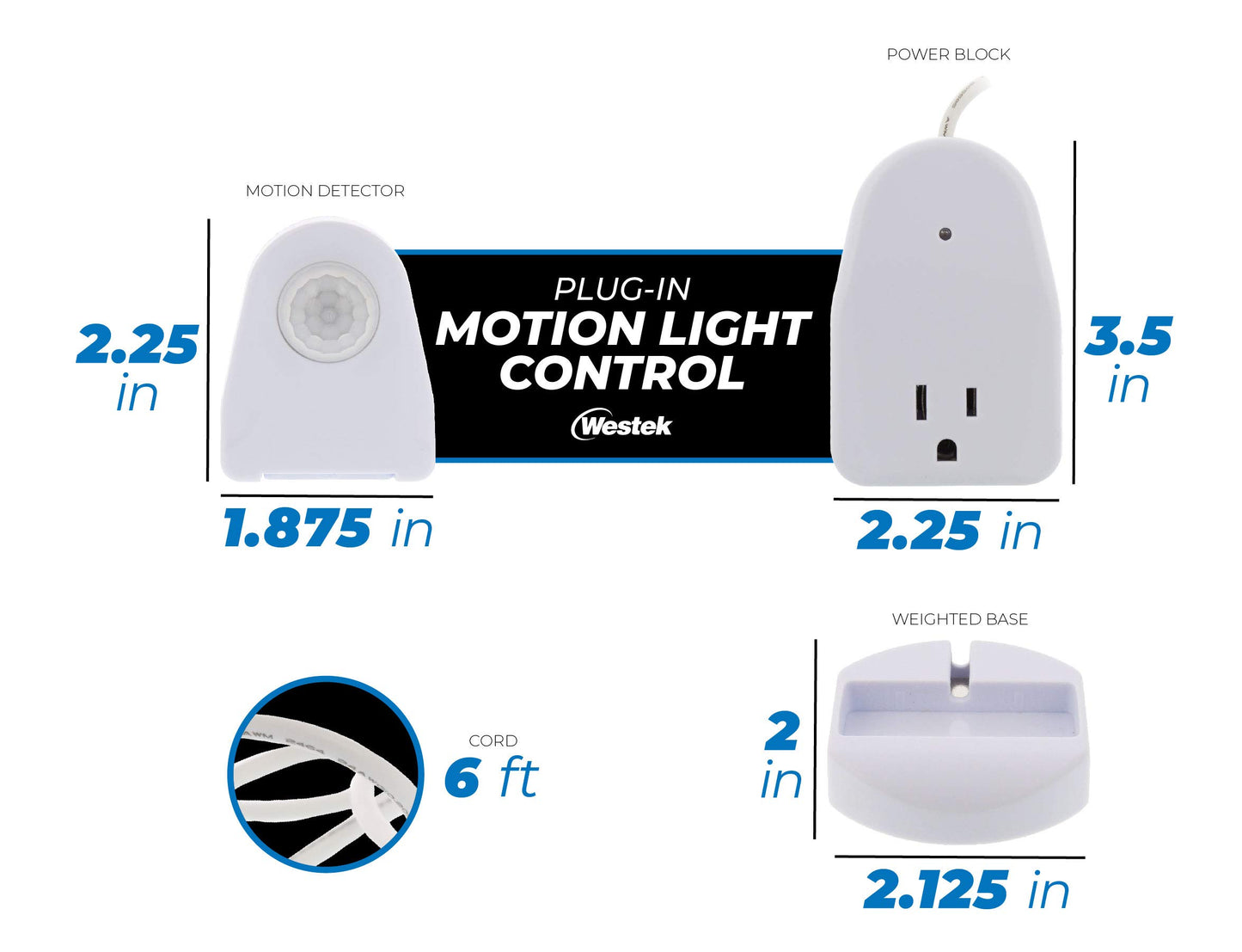 Westek MLC12BC-4 Indoor Plug-in Corded Motion Activated Light Control, Single, White