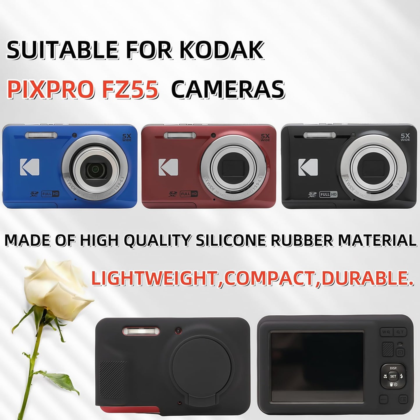 SZHSYJY Case for Kodak PIXPRO FZ55,FZ55 accessories,Soft Silicone Protective Case Removable Lens Cover,Comes with 2 Screen Protectors and 1 Wrist